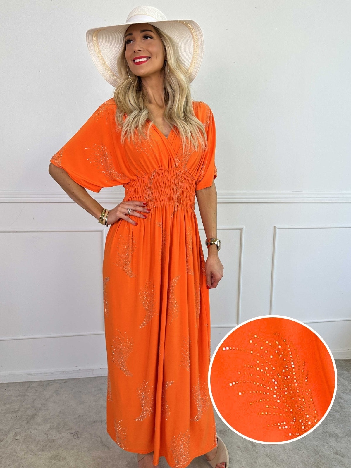 Pams Leaf Crystal - Lang elastisk kjole med mønster af similisten